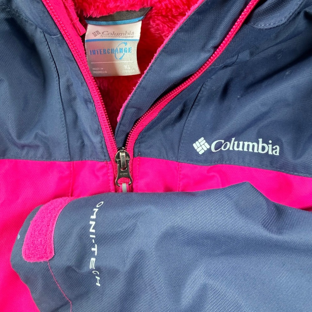 Columbia Kids Interchange Omni-Tech Jacket Pink Navy Girl XL 18/20 Outgrown Tech